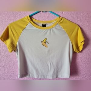 SHEIN Yellow/White Crop Shirt Banana S